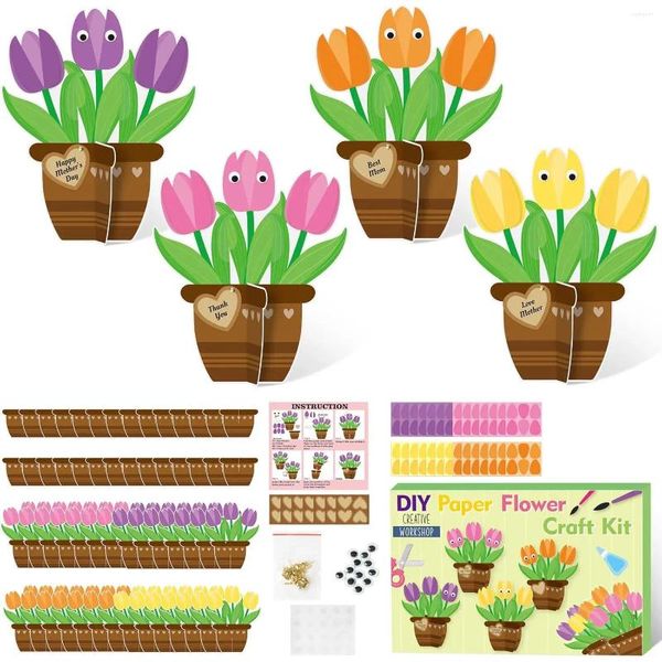 Enrolamento de presentes 28 Pacote do Dia dos Namorados Tulipas Spring Tulips Flower Craft Kit Faça suas etiquetas de saudação