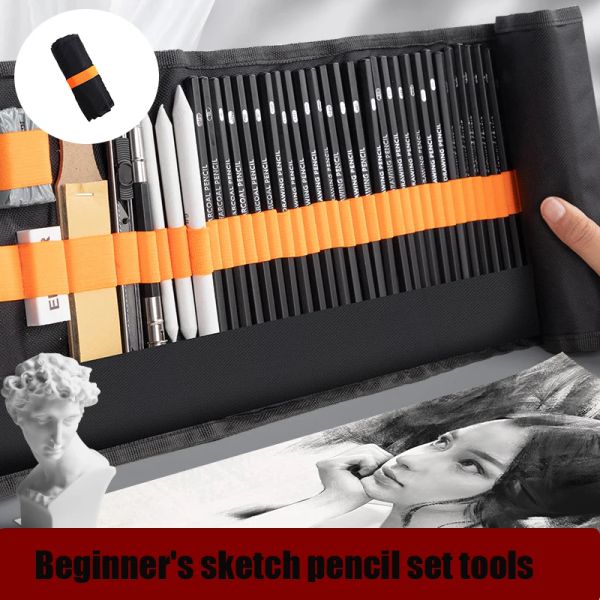 Pencils Stuff Schike Sketch Set Pencil Charcoal Roll Tela Bag Painting Tools Art Strumenti per la gomma per matita a carbone dedicato ai principianti