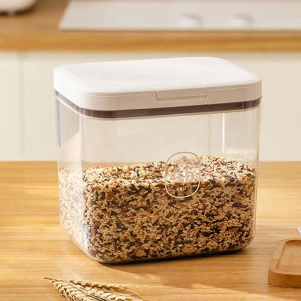 Recipiente de farinha de garrafas de armazenamento com tampa de push-top Caixa automática de cozinha de vedação para alimentos à prova de umidade à prova de vazamentos de cereal de arroz