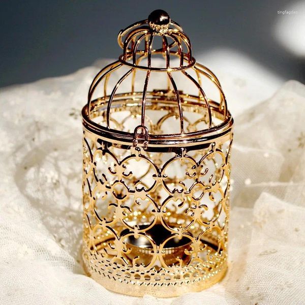 Titulares de vela Metal Gaiola de pássaro pendurada Holding Golden and Silver Lantern Marrocos Vintage Small Lanterns para Decoração de Casamento Casa