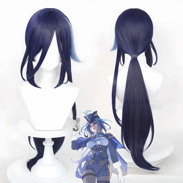 Вечеринка снабжает игру Genshin Impact Fontaine Clorinde Cosplay Wig Long Straight Blue Mix Teatpaintaint Synthetic Hair Anime Wigs Cap