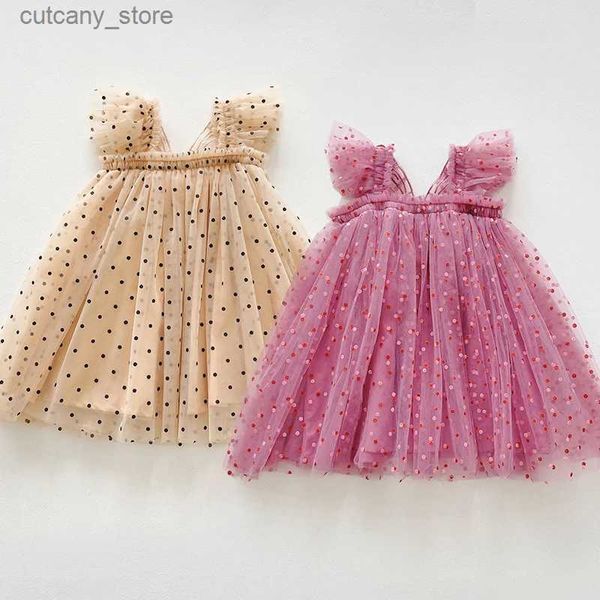 Mädchenkleider 1-5-jährige Polka-Dot-Mädchen Prinzessin Kleid für Kinder Sommerkleidung mit Schmetterling Flügel Geburtstagsfeier Kleid Kinder Casual Clothes L240402