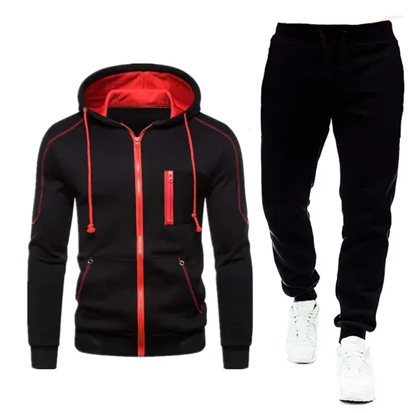 Herren-Trainingsanzüge 2024 Frühlings- und Herbst-Kapuze-Jacke Reißverschluss Anzug Casual Hoodie Hosen Zweiteiler Modetrend Fitness Sportswear