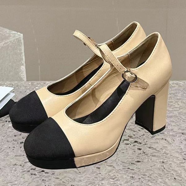 Hot Sale Women Runway Designer High Heels runde Zehenfürchren hochwertige echte Leder -Knöchel -Schnalle -Gurt Frauen Kleid Mary Janes Frauen Designer Heels