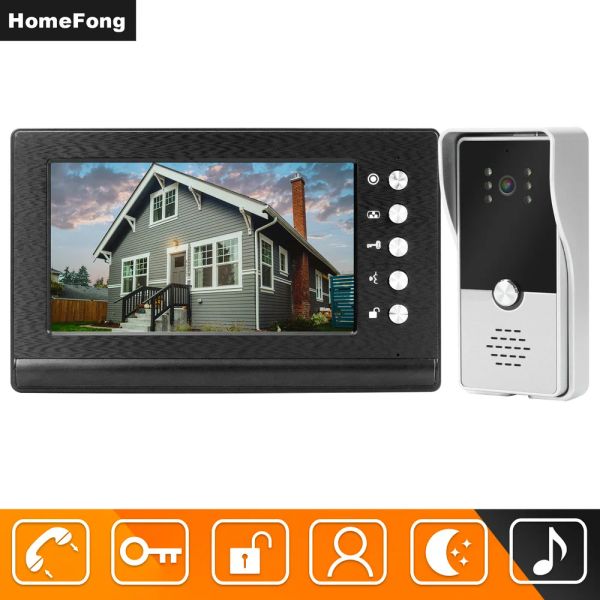 Intercomo Homefong Video Intercom Wired, monitor de câmera da campainha ao ar livre, 7 polegadas de 7 polegadas, Sistema de Segurança para Cabeça de Painel de Painel de Painel de Rua