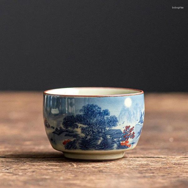 Xícaras pires da lua Night Night Paisagem Abertura de cerâmica Copa chinesa Pottery Antique, lindos canecas de chá para cerimônia para cerimônia