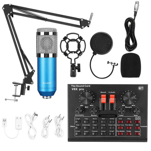 Микрофоны V8X Pro BM800 Микрофона звуковой карт ПК игра в прямом эфире DJ Condenser Stand USB Bluetooth Karaoke Studio запись