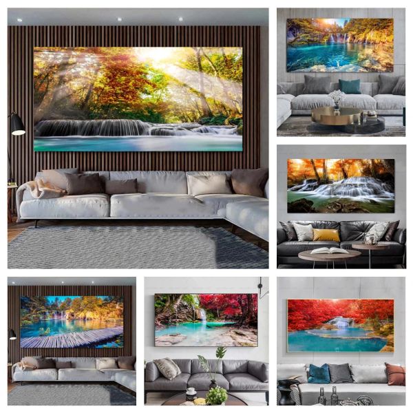 Tuval baskılar şelale afişi modern ev dekoru duvar sanatı oturma odası manzara resimleri ağaç orman boyama frameles