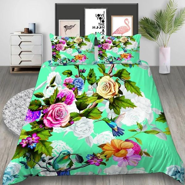 Conjuntos de cama lindas flores 3D Conjunto de edredão impressa travesseiros travesseiros edredom linho de cama de cama de cama