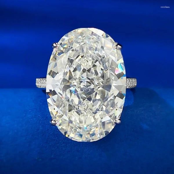 Cluster Rings Springlady Luxury 925 Серебряный серебряный серебряный овальный кусок 14 20 мм г цветовой лаборатория сапфирового драгоценного камня коктейль кольцо кольцо годовщины ювелирные изделия