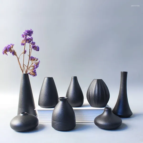 Vasen moderne schwarze Keramik Vase Japanische Stil kleiner trockener Blumenhandwerk Vintage Buddhist Arrangement Tabletop Dekoration