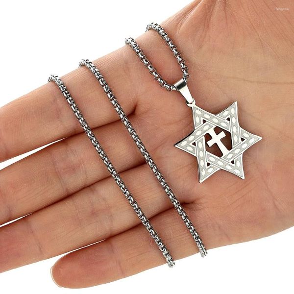 Collane a ciondolo Chengxun Star of David collana per uomini donne in acciaio inossidabile croce israelia