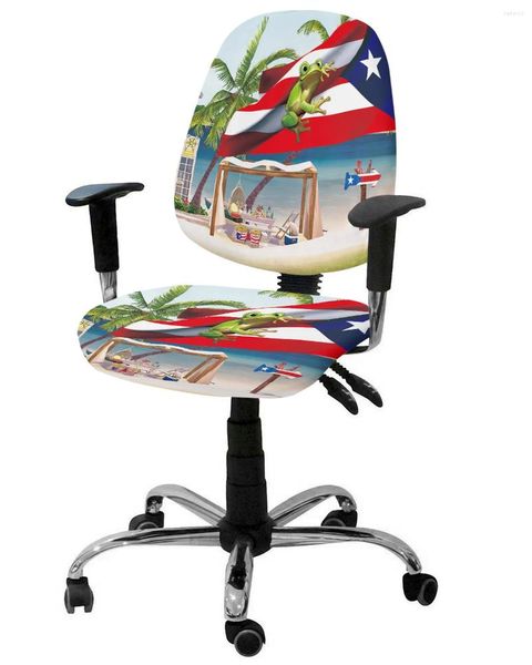 Крышка стулья Palm Tree Puerto Rico Flag лягушанка пляжное эластичное кресло -кресло съемный крышка офисного покрытия с разделением сиденья