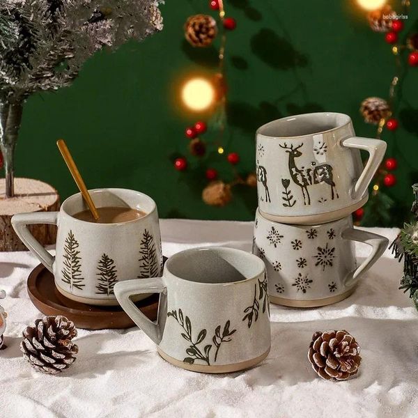 Tazze 2024 tazze in ceramica retrò tazza rastrellosa resistente al calore per la cucina per il latte per il latte per il latte di succo Regalo di Natale