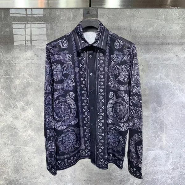 Camicie casual maschile hip hop moda etnica top retrò stampa europea a manica lunga autunno spiaggia hawaiane camisa floreale mascolina vestiti