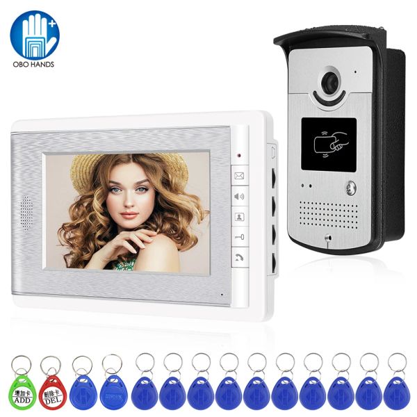 Campanelli RFID Video Intercom Sistema Porta Porta Porta Porta 7 pollici Monitoraggio Colore Schermata Videocamera Supporto Supporto schede EM Sblocco per Home Villa