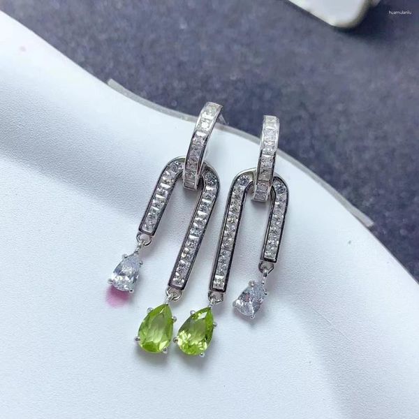 Stud Küpe 925 Parti için Gümüş Hoop 4mm 6mm Toplam 0.7Ct Doğal Peridot 3 Katmanlı Doğal Peridot 18K Altın Kaplama Takı