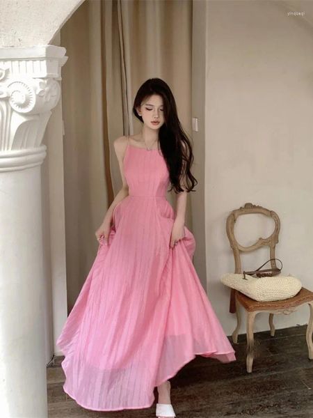 Vestidos casuais menina doce pêssego rosa vestido longo de mangas longas femininas de primavera fada de fada