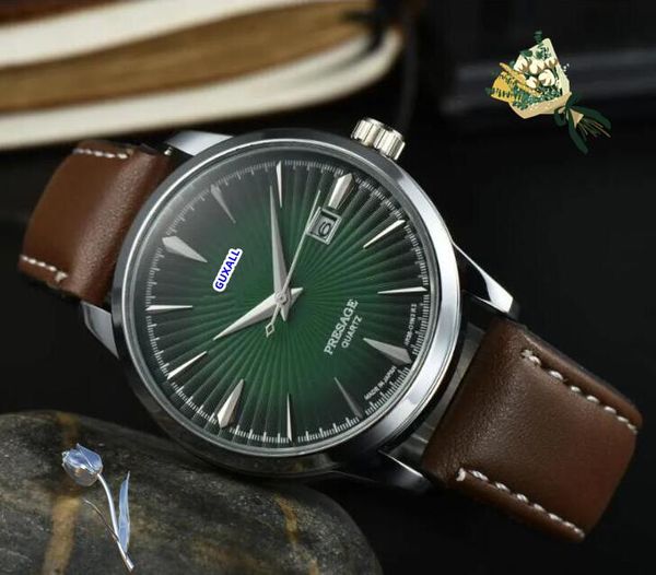 Beliebte automatische Datum Männer 3 Zeiger Uhren Luxus Lederband Quarz Bewegung gut aussehende Business Freizeit Präsident Armband Armbanduhr Geschenke