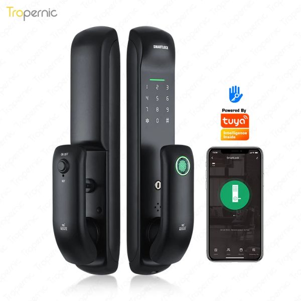 Bloquear Tuya Smart Home Lock Electronic com Wi -Fi Biométrico de impressão digital Bloqueio de porta inteligente App Digital Senha Desbloquear Proteção de segurança