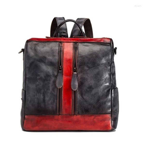 Schultaschen hochwertige Frauen echte Leder -Rucksack -Pinsel -Patch -Patchwork -Reisetasche mit echtem Rucksack Rucksack Rucksack