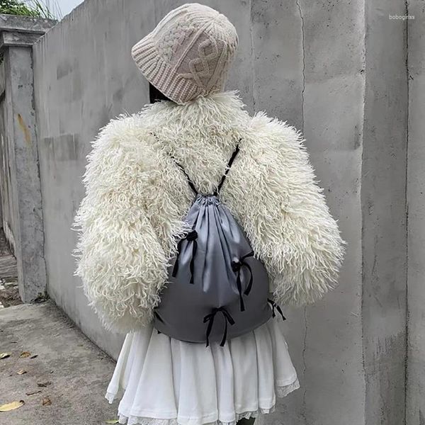 Aufbewahrungstaschen Ins Silber Bogenknoten Rucksack Y2K Draw String Krawatten Gurte Mädchen Reisen Bag Womenbackpack Koreanische Ästhetik Frauen Schule