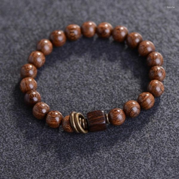 Strand Golden Silk Sandalwood Bracelet Nanmu Agarwood Dark Ebony Buddha Bead Jóias de casal feminino 8m