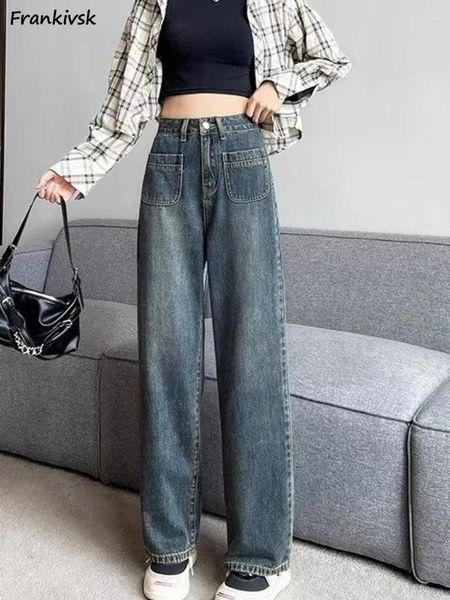 Jeans femminile donne americane retrune autunno tasche per tutte le parti di abbigliamento High Street Sweet Denim Parers College Harajuku Simple Mopping