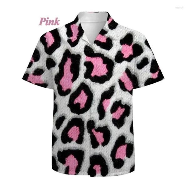 Camisas casuais masculinas Luxury Mens Leopard Impressão de manga curta Slim Blouse elegante clube elegante botão de lapela de masculino de streetwear