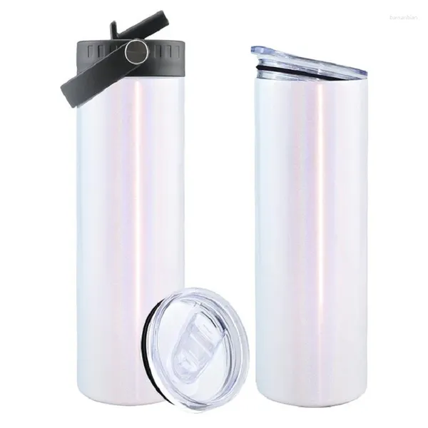 Kupalar Çift Duvar Vakum Paslanmaz Çelik Sıska Kahve Kupa 20oz Süblimasyon Glitter Tumbler 2 Plastik Kapak