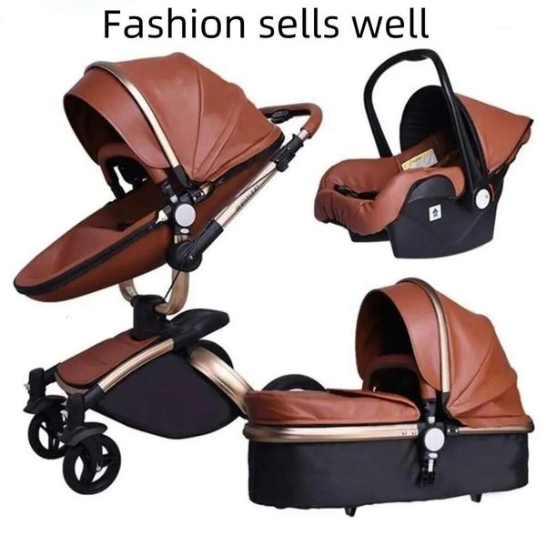 Marke Großhandel Luxus High Landscape Baby Kinderwagen 3 in 1 Neugeborenen Kinderwagen 360 Grad Rotate Carriage Leder EU Sicherheitsauto Sitzschiff1305J Designer Comfort -Elastizität