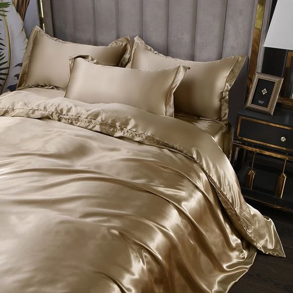 Luxus Satin Rayon Duvet Cover -Set Queen King Size Beding Set umfassen Duvet Cove Flat Sheet und Kissenbezüge 240417