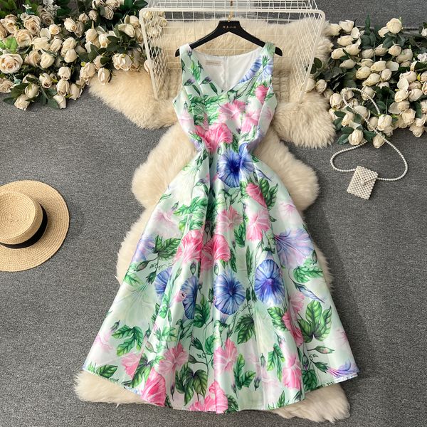 Mulheres Basic Casual Dresses Designer Jacquard Dress Summer Dress Feminino Sleeseless Tank o Neck Férias Floral Print Belt Vester Vestidos 2024