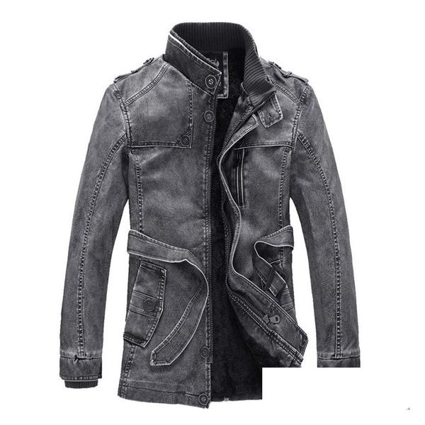 Herrenjacken Herren Fashion Classic Retro Stand Collar PU Leder Jacke Motorrad plus Veet Belt Design großer Drop -Lieferung Appa DHT5R