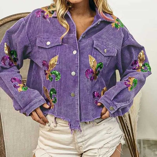 Hot Sale Tassel Casual Tops Mardi Gras Paillettenmäntel Corduroy Winter Shackets Frauenjacke