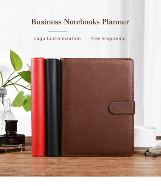 Notebooks A5 6 ligantes de anel Brown Leather Planner Organizer Journals Diaries Caderno de bloco de notas vermelhas pretas para a escola