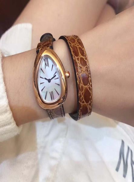 Case unica forma a doppia spirale in pelle arancione in pelle quarzo Donne orologi donne guardano madre di pearl Q094598573