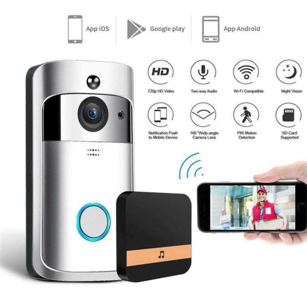 Nova câmera sem fio Wi -Fi Door Bell IR Visual HD Smart Waterproof Security System Wireless Wi -Fi Video Doorbell Intecompom2528647