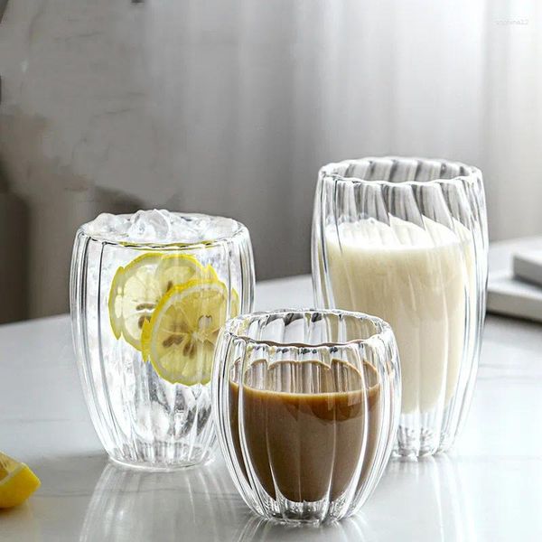 Bicchieri da vino 3d a doppia parete tazza da caffè a strisce verticali in vetro in vetro resistente al tè resistente al tè tamburo bevande acqua trasparente