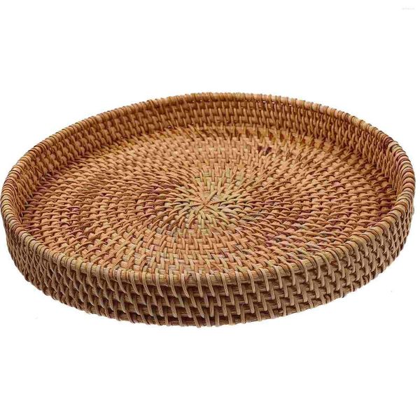 Teller rund Wicker Tray Rattan Storage Basket Couchtisch bequemes Dessert