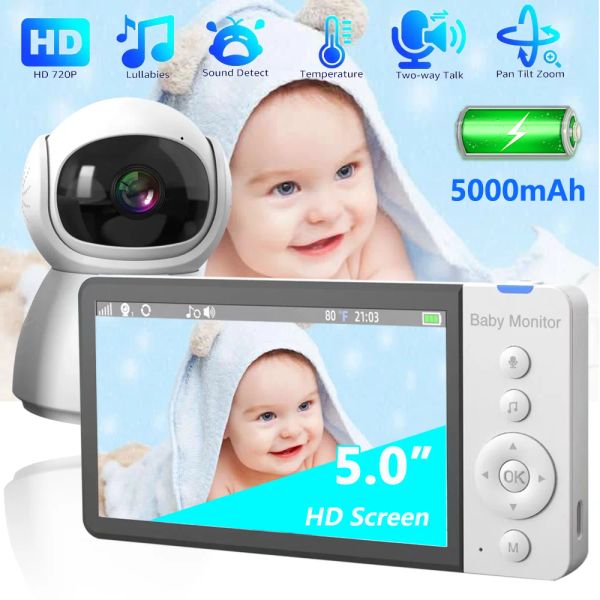 Monitora 5000mAh Battery Monitor de bebê 5,0 polegadas 720p Exibição maior Vídeo sem fio 2 Way Vox Temperatura Câmera de Segurança da baby baby