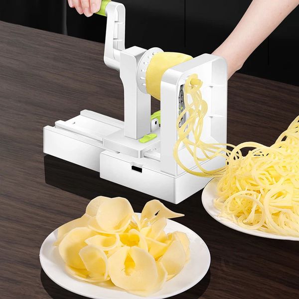 Gemüse -Spiralisator mit 5 Edelstahlblättern Gemüse Spiral Slicer Curly Fry Chopper Cutter Pasta Spaghetti Maker 240325