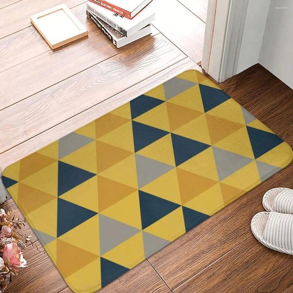 Tapetes triangular triangular Mostarda escura amarela azul marinho e cinza.Cozinha de tapete geométrico minimalista de padrão geométrico