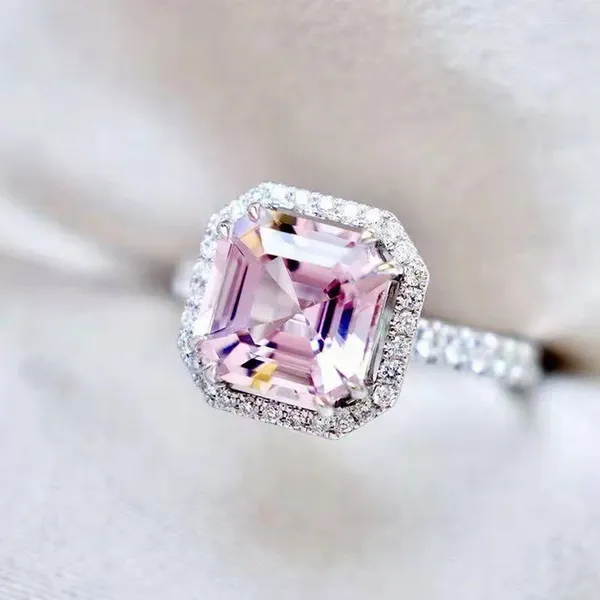 Anéis de casamento Huitan Asscher rosa zircônia cúbica para mulheres chique em festa acessórios femininos 2024 jóias de moda