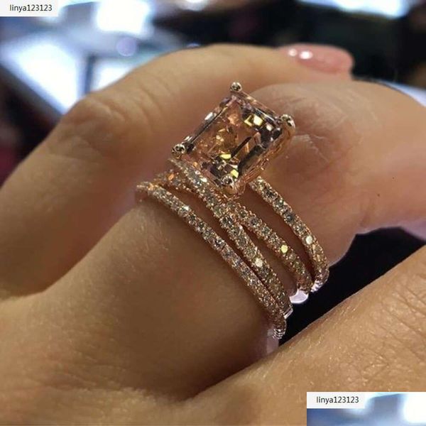 Anelli di fascia Fashion Mtilayer Morganite Goldri in oro rosa Gioielli Champagne Crystal Stone Ring Bague per Women Mother Days Gifts Drop Deli Ot4QJ