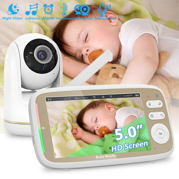 Monitora VB803 Baby Monitor Vídeo de 5,0 polegadas com câmera de inclinação de pan 3x Zoom sem fio Bidirecionamento de áudio Visão noturna Câmera de segurança BABISTITTION