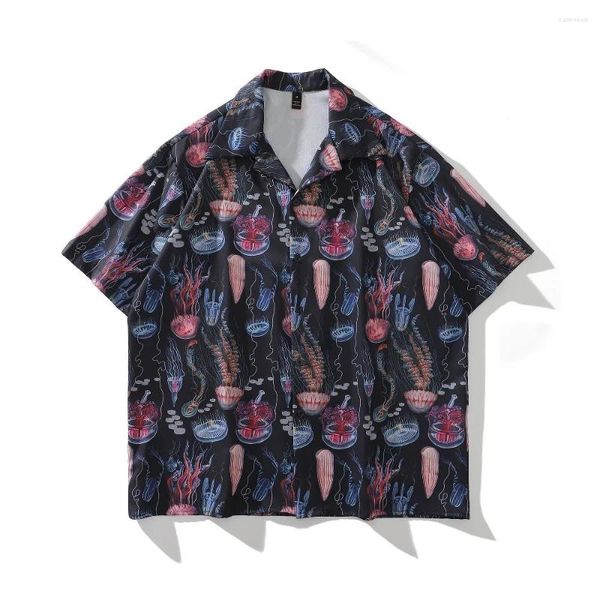 Camicie casual maschile gelatine anime estetica nera hawaiane e camicette per uomini donne beach hop hop hip hop sciolte vacanze estive top maschio maschio