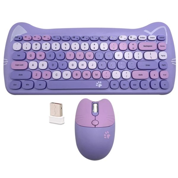 Combos 84 Tuşlar Kablosuz Klavye Fare Combo Sevimli Tatlı Karışık Renk USB Masaüstü Oyun Klavye Fare Kiti Ev Ofis İşi ​​için