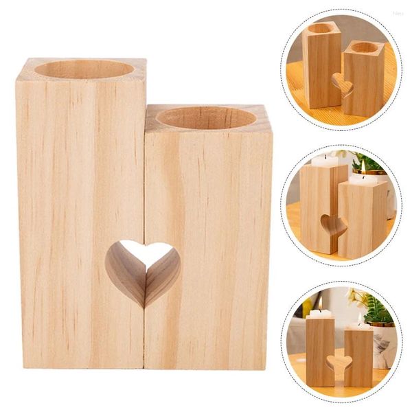 Kerzenhalter 2 PCs herzförmige Halter Candlestick Tea Light Home Dekoration Hochzeit Kiefern Holz Retro Retro