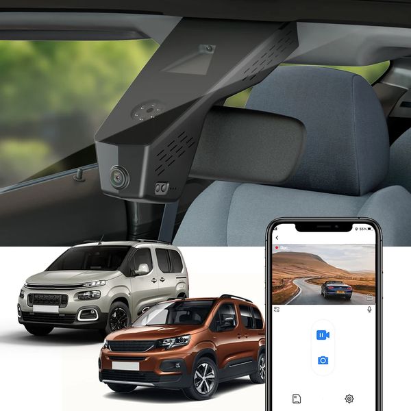Dash Camera per Citroen Berlingo e Peugeot Rifter 2018-2023 Honsoee 4K UHD Dashcam Wifi Connection Control Control Car Dvr DVR